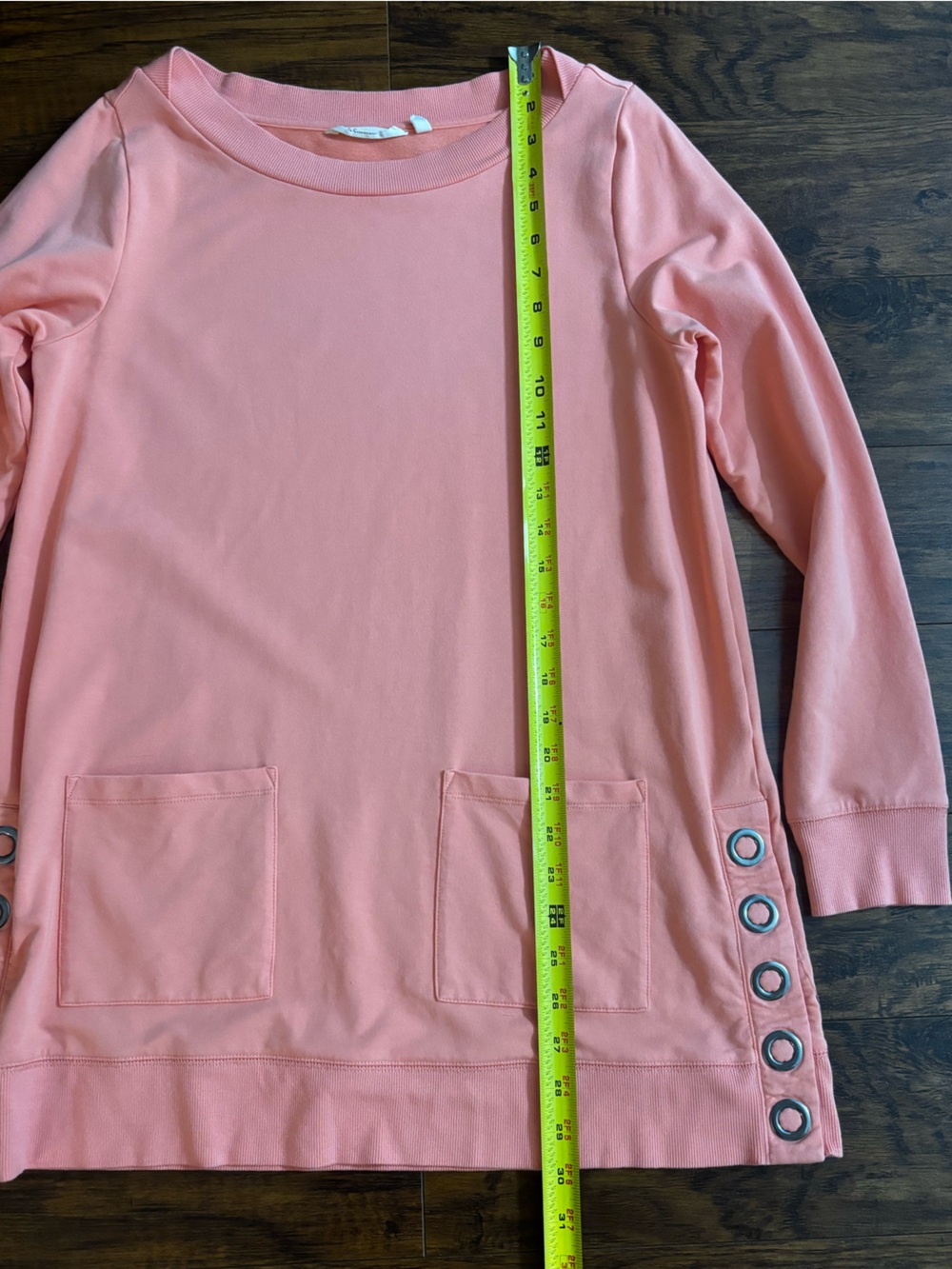 Soft Surroundings Top Coral Peach Pullover Grommet Buttons Long Sleeve Shirt - Picture 3 of 9